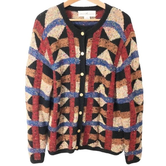 Peruvian Connection Geometric Button Up Cardigan Size Large - Picture 1 of 6